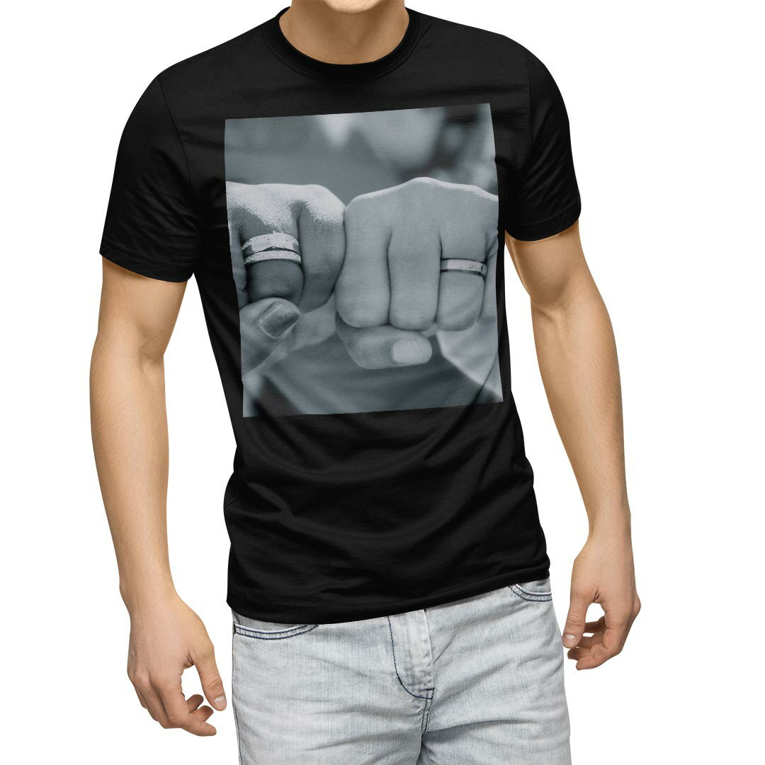 tシャツ メンズ 半袖 ブラック デザイン XS S M L XL 2XL Tシャツ ティーシャツ T shirt　黒 023556 ウエディング　カップル　写真　指輪