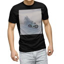 tシャツ メンズ 半袖 ブラック デザイン XS S M L XL 2XL Tシャツ ティーシャツ T shirt 黒 023566 雪 自転車