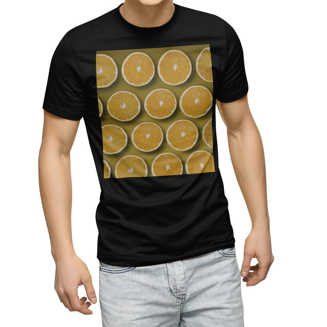 tシャツ メンズ 半袖 ブラック デザイン XS S M L XL 2XL Tシャツ ティーシャツ T shirt　黒 023628 オレンジ　果物　フルーツ