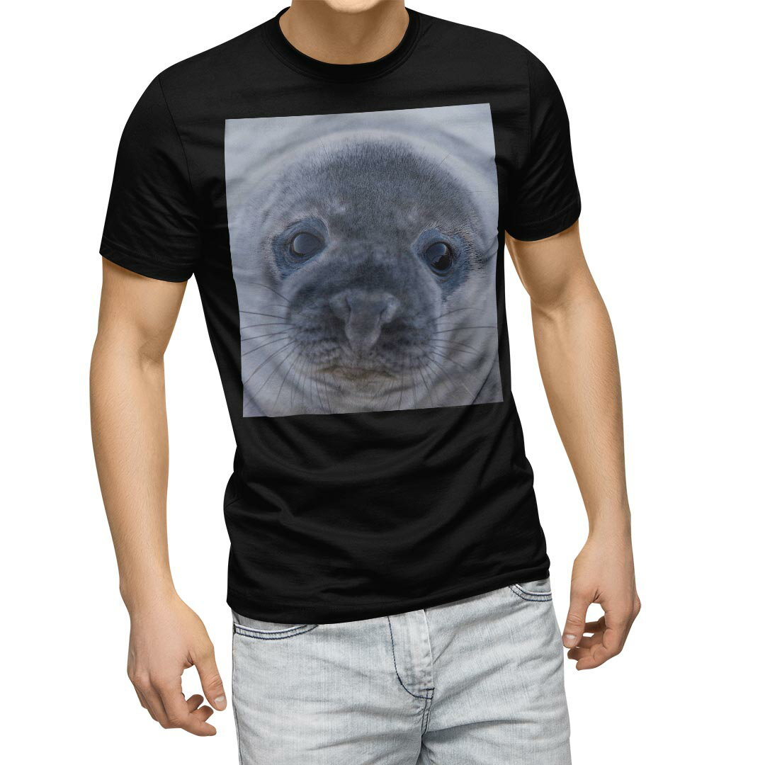 tシャツ メンズ 半袖 ブラック デザイン XS S M L XL 2XL Tシャツ ティーシャツ T shirt 黒 023781 あざらし 動物