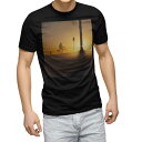 tシャツ メンズ 半袖 ブラック デザイン XS S M L XL 2XL Tシャツ ティーシャツ T shirt 黒 023854 夕日 自転車