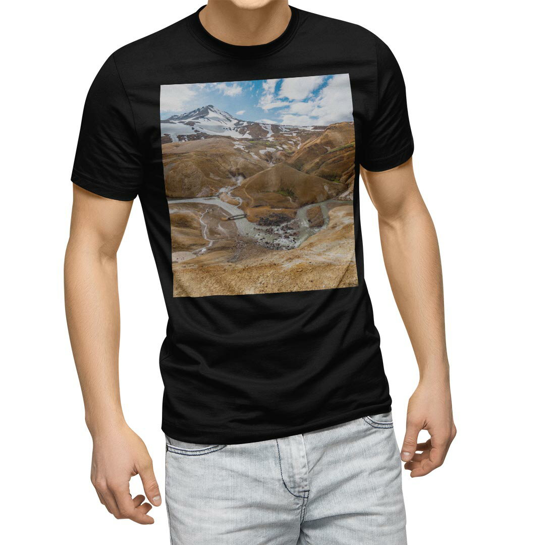 Shirts, T-Shirts - tシャツ メンズ 半袖 ブラック デザイン XS S M L XL 2XL Tシャツ ティーシャツ T shirt　黒 023941 山　景色　写真