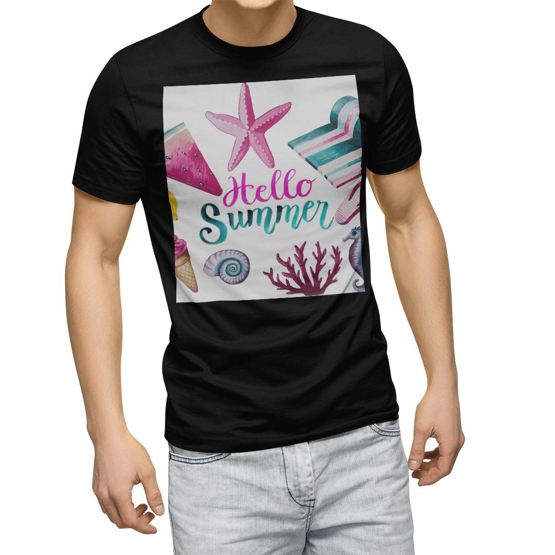 tシャツ メンズ 半袖 ブラック デザイン XS S M L XL 2XL Tシャツ ティーシャツ T shirt　黒 023952 夏　スイカ　アイス