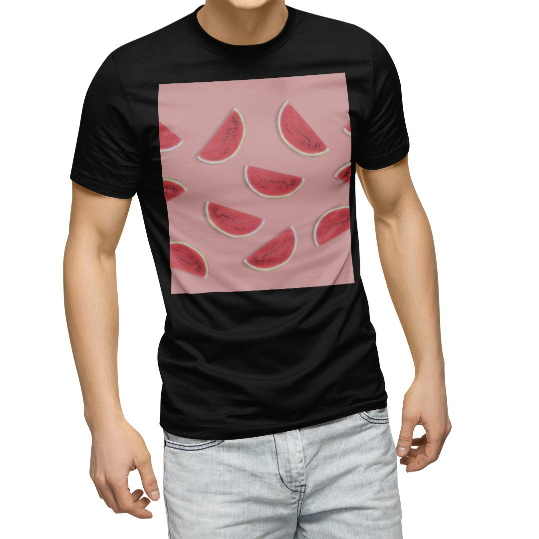 tシャツ メンズ 半袖 ブラック デザイン XS S M L XL 2XL Tシャツ ティーシャツ T shirt　黒 023955 スイカ　果物　フルーツ