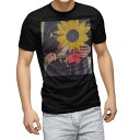 tシャツ メンズ 半袖 ブラック デザイン XS S M L XL 2XL Tシャツ ティーシャツ T shirt 黒 023963 花 フラワー ひまわり