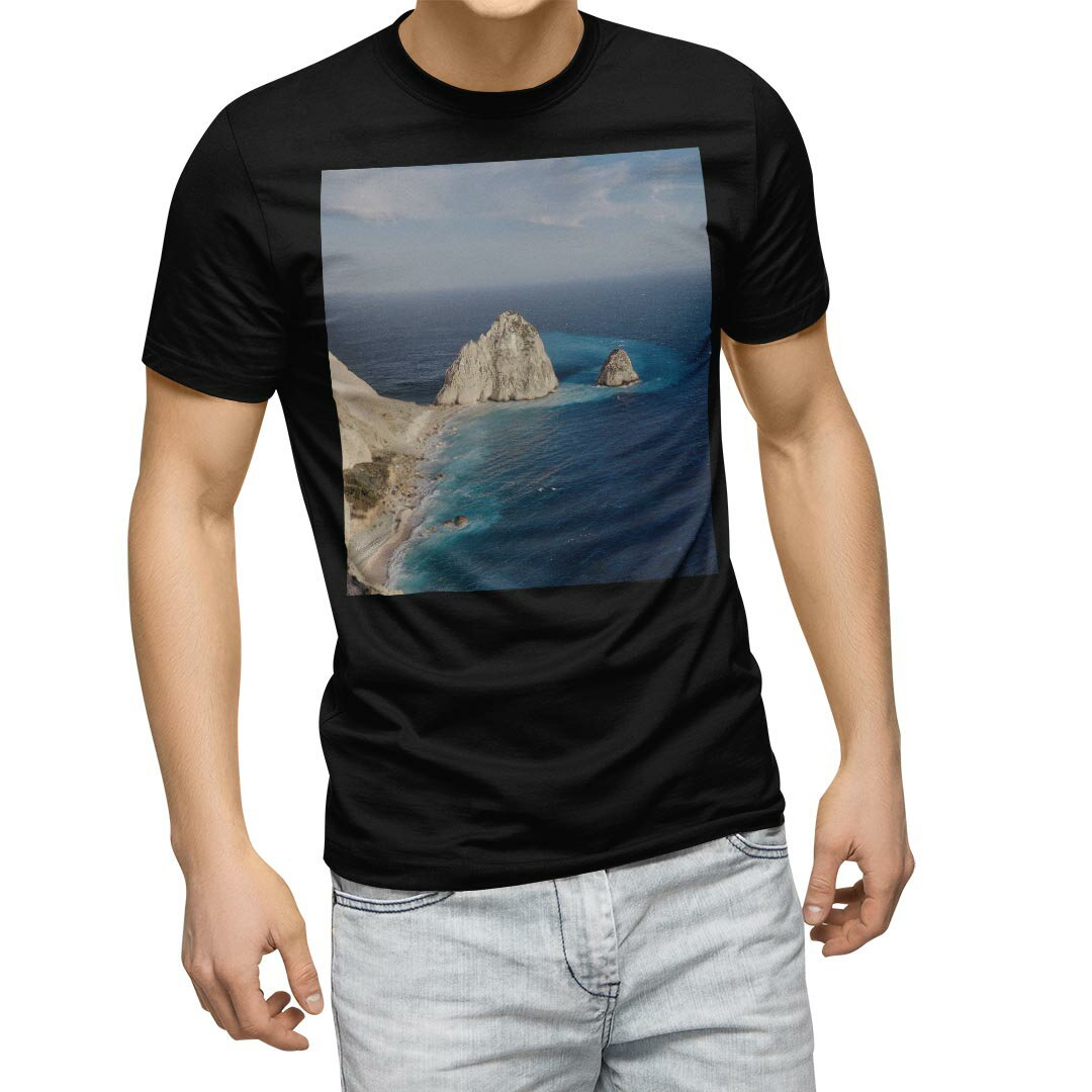 tシャツ メンズ 半袖 ブラック デザイン XS S M L XL 2XL Tシャツ ティーシャツ T shirt　黒 023995 海　写真　景色