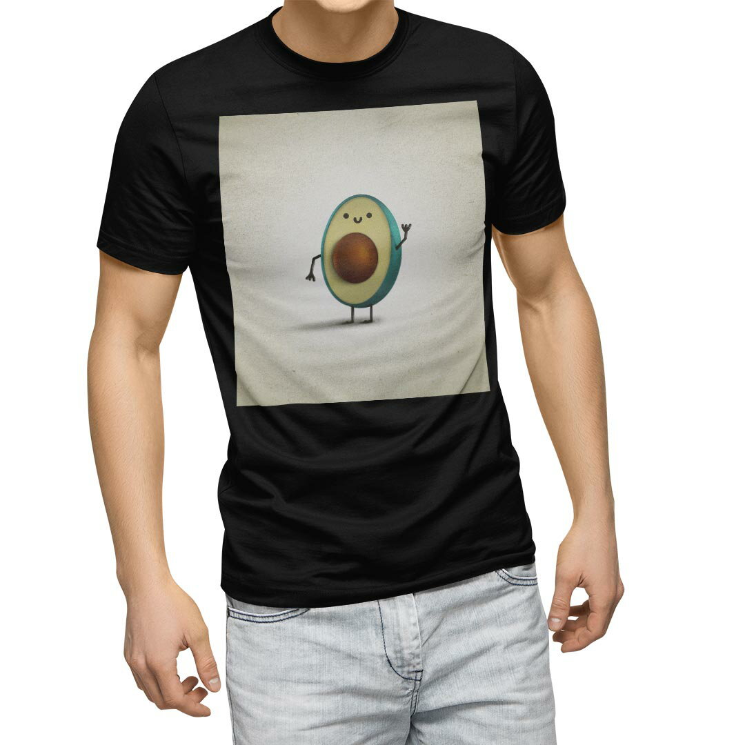 Character - tシャツ メンズ 半袖 ブラック デザイン XS S M L XL 2XL Tシャツ ティーシャツ T shirt　黒 026148 アボカド　キャラ　野菜