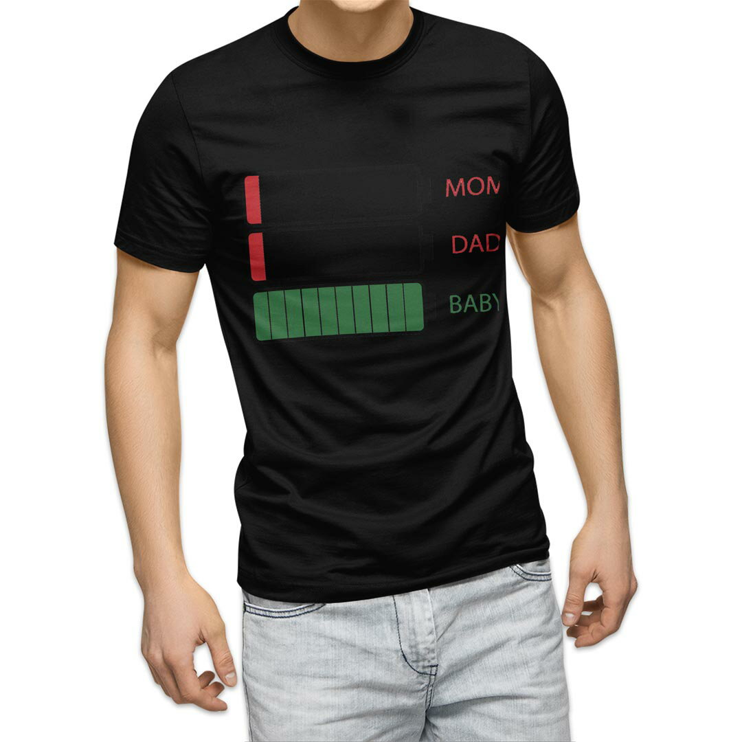 tシャツ メンズ 半袖 ブラック デザイン XS S M L XL 2XL Tシャツ ティーシャツ T shirt　黒 026193 家族　親子　充電　バッテリー