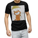 tシャツ メンズ 半袖 ブラック デザイン XS S M L XL 2XL Tシャツ ティーシャツ T shirt 黒 026200 きつね 傘 雨