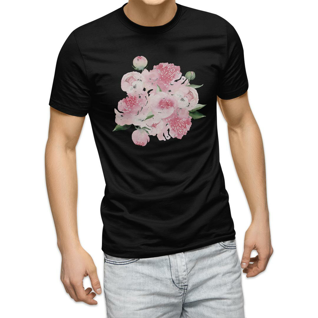 tシャツ メンズ 半袖 ブラック デザイン XS S M L XL 2XL Tシャツ ティーシャツ T shirt　黒 031700 花 バラ 花束