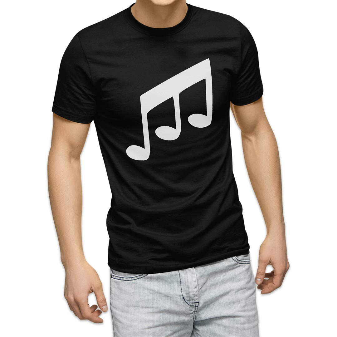 tシャツ メンズ 半袖 ブラック デザイン XS S M L XL 2XL Tシャツ ティーシャツ T shirt 黒 031904 音符 三連符