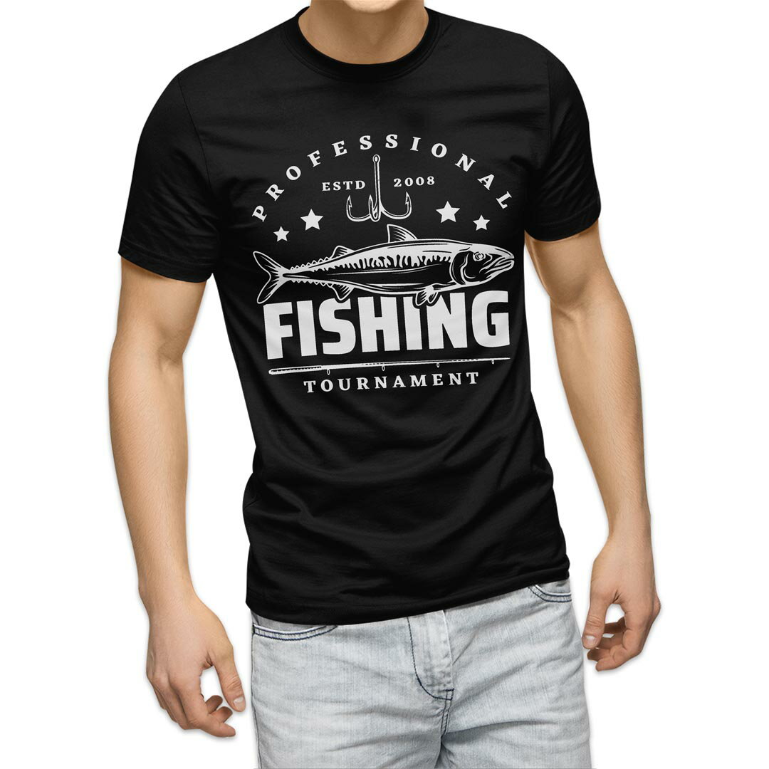 tシャツ メンズ 半袖 ブラック デザイン XS S M L XL 2XL Tシャツ ティーシャツ T shirt　黒 032156 fishing(4)