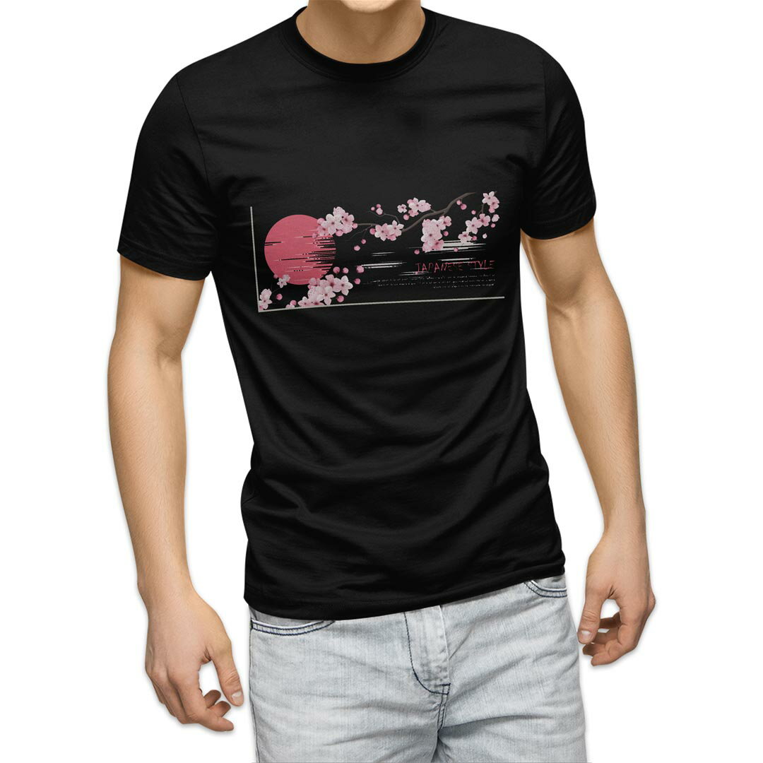 tシャツ メンズ 半袖 ブラック デザイン XS S M L XL 2XL Tシャツ ティーシャツ T shirt 黒 032225 桜 sakura