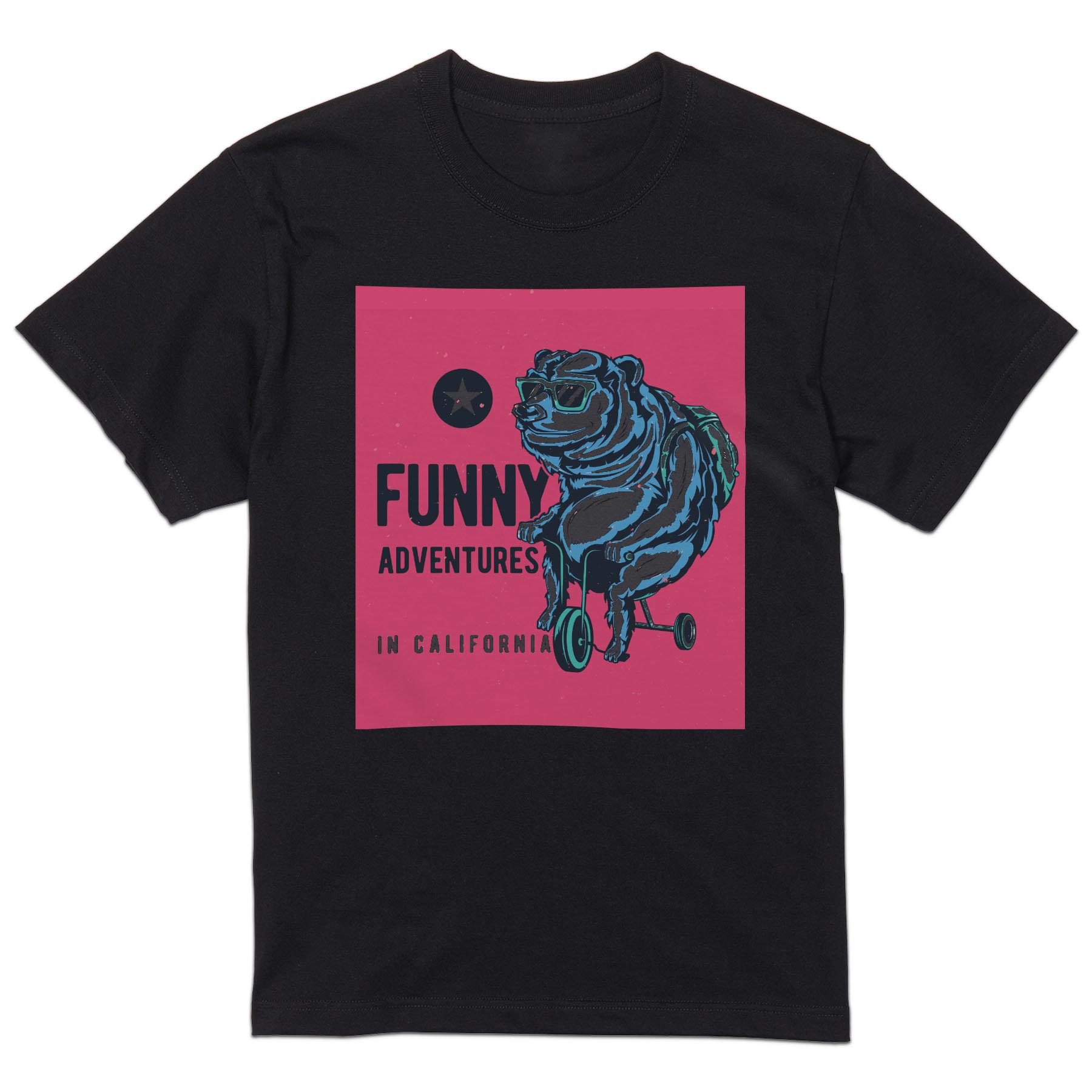 Character - tシャツ メンズ 半袖 ブラック デザイン XS S M L XL 2XL Tシャツ ティーシャツ T shirt 黒 035597 クール クマ サングラス キャラクター
