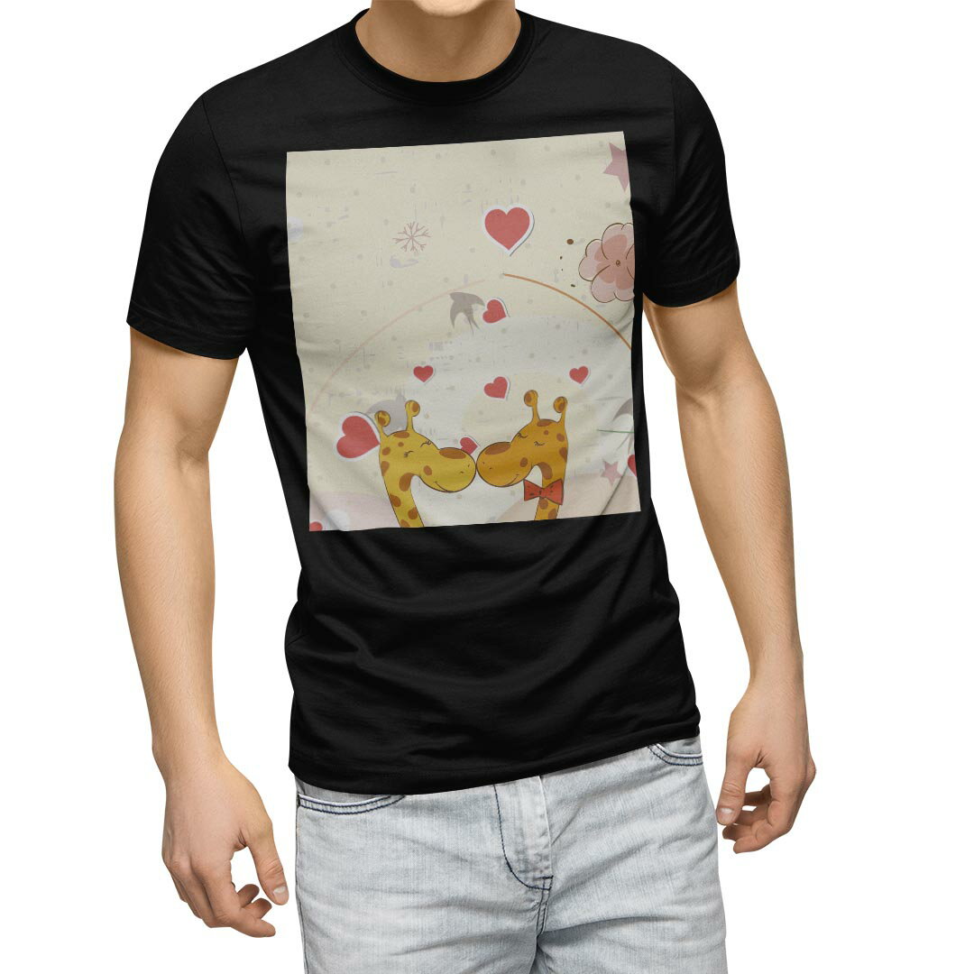 Shirts, T-Shirts - tシャツ メンズ 半袖 ブラック デザイン XS S M L XL 2XL Tシャツ ティーシャツ T shirt　黒 004004 ラブリー 動物　ハート　花