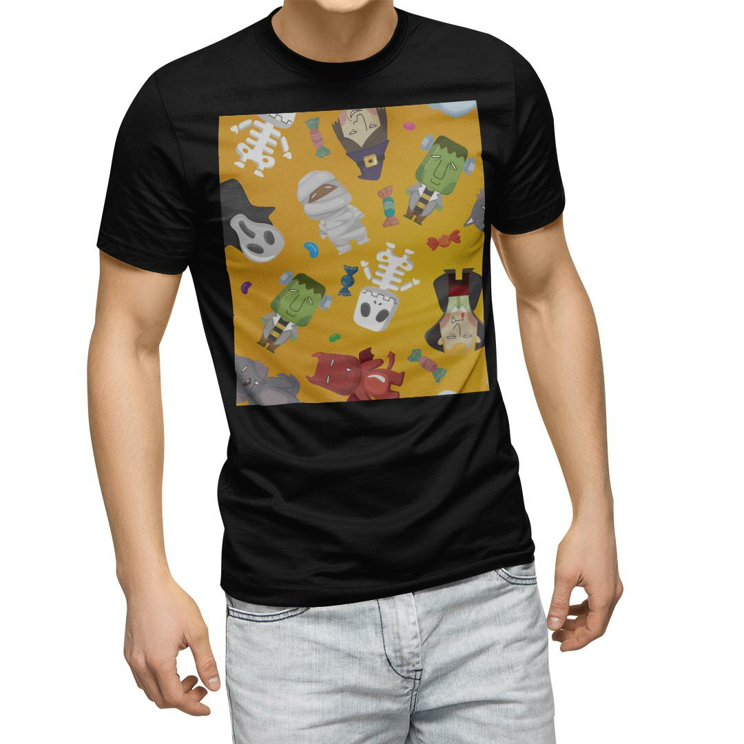 Character - tシャツ メンズ 半袖 ブラック デザイン XS S M L XL 2XL Tシャツ ティーシャツ T shirt　黒 004343 アニマル ハロウィン　キャラクター　イラスト