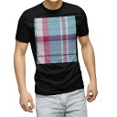 tシャツ メンズ 半袖 ブラック デザイン XS S M L XL 2XL Tシャツ ティーシャツ T shirt 黒 004379 チェック・ボーダー チェック 模様 ピンク
