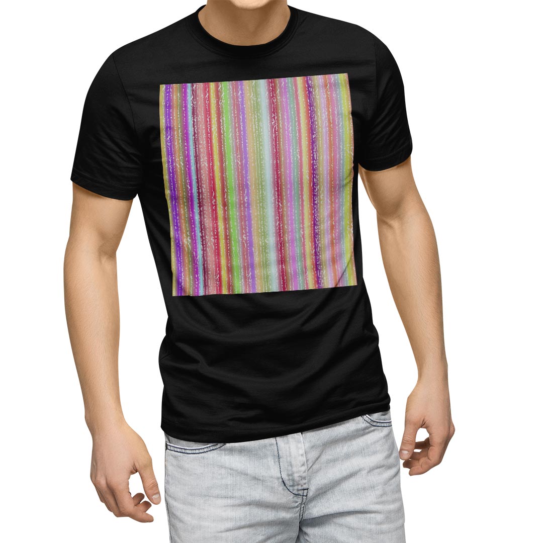 tシャツ メンズ 半袖 ブラック デザイン XS S M L XL 2XL Tシャツ ティーシャツ T shirt 黒 004572 チェック・ボーダー ボーダー カラフル