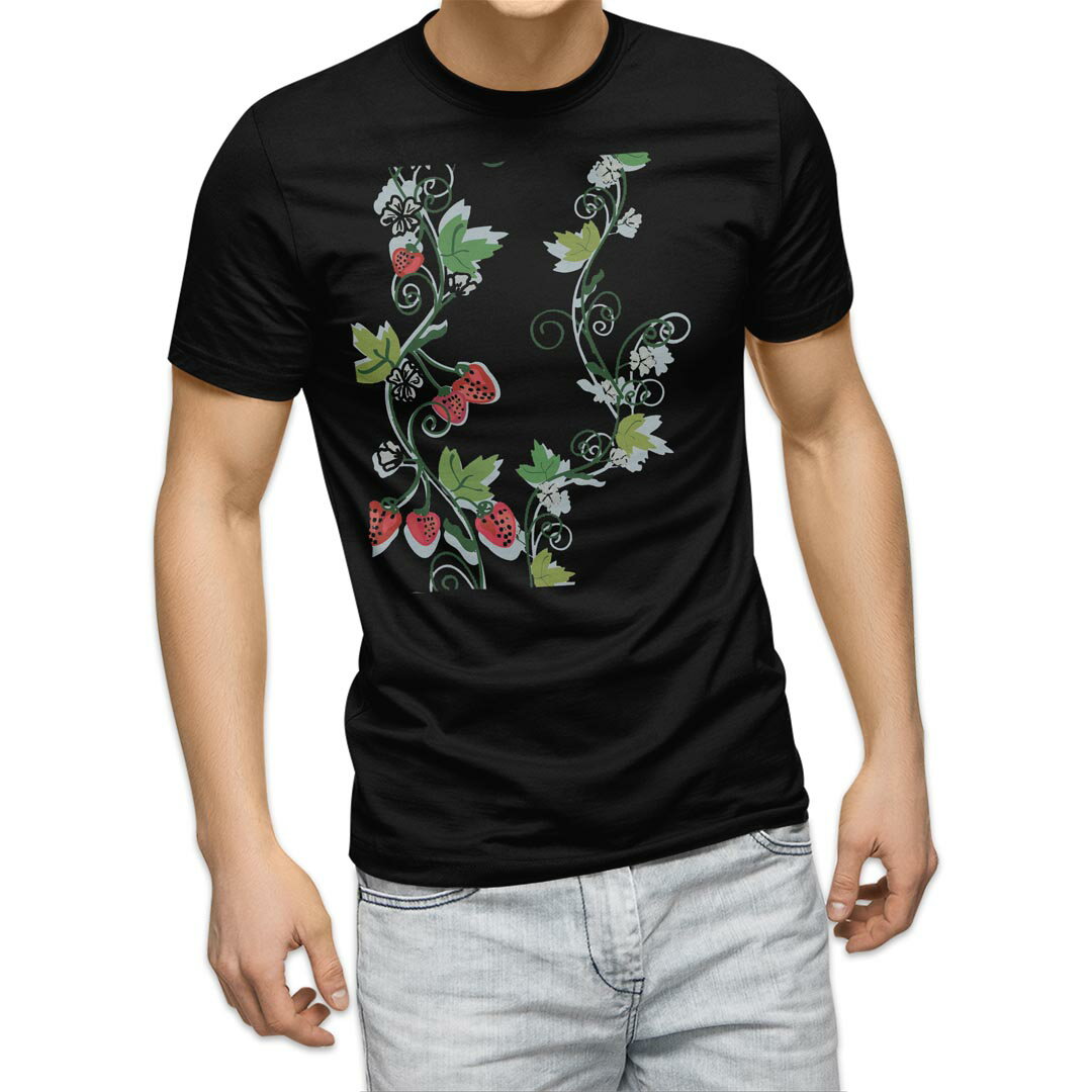 Other - tシャツ メンズ 半袖 ブラック デザイン XS S M L XL 2XL Tシャツ ティーシャツ T shirt 黒 004606 苺　イラスト