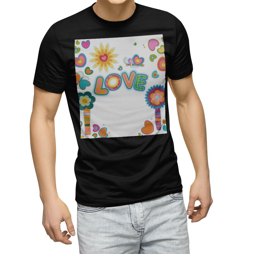 tシャツ メンズ 半袖 ブラック デザイン XS S M L XL 2XL Tシャツ ティーシャツ T shirt 黒 004714 花..