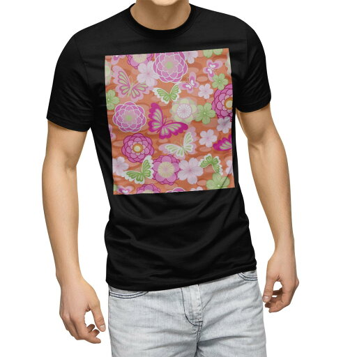 tシャツ メンズ 半袖 ブラック デザイン XS S M L XL 2XL Tシャツ ティーシャツ T shirt 黒 004803 ラブリー 花 蝶 カラフル tシャツ メンズ 半袖 ブラック デザイン XS S M L XL 2XL Tシャツ ティーシャツ T shirt 黒 004803 ラブリー 花 蝶 カラフル