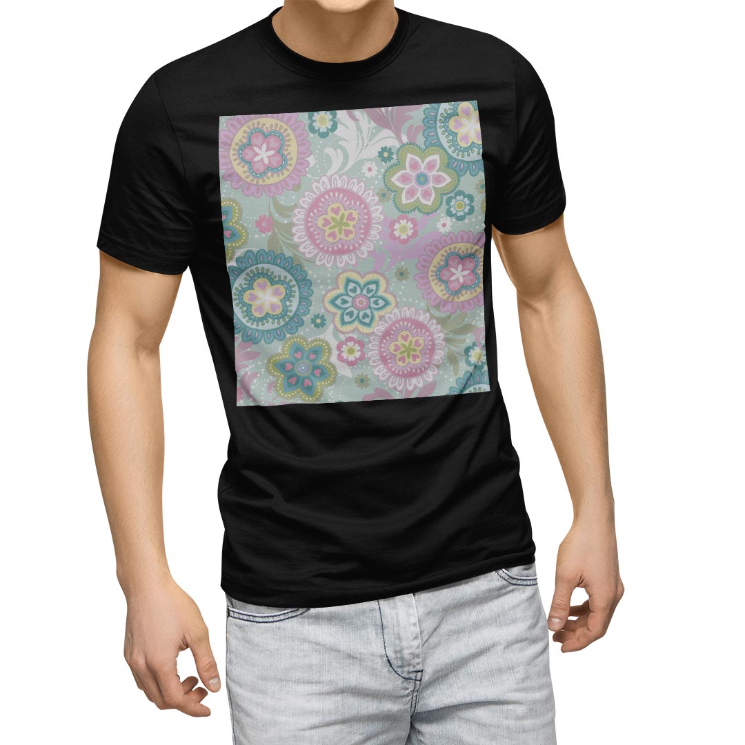 乐天商城 - tシャツ メンズ 半袖 ブラック デザイン XS S M L XL 2XL Tシャツ ティーシャツ T shirt　黒 004812 フラワー 花　フラワー　カラフル