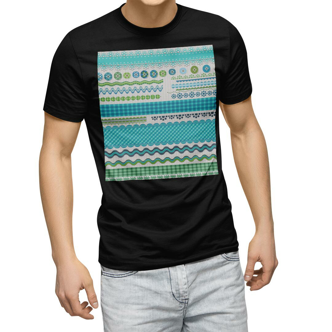 tシャツ メンズ 半袖 ブラック デザイン XS S M L XL 2XL Tシャツ ティーシャツ T shirt　黒 004827 ラブリー チェック・ボーダー レース　チェック　青