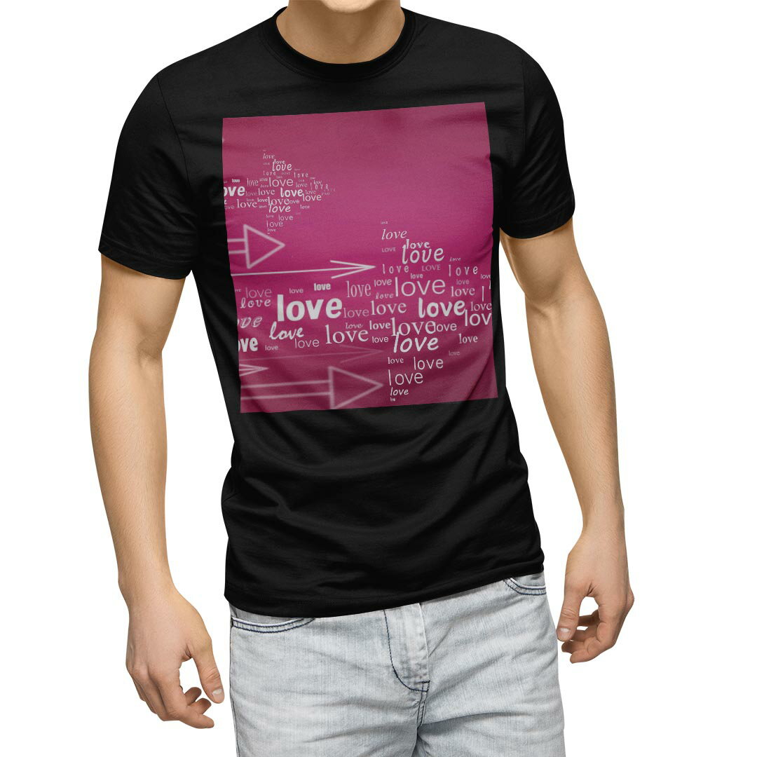 Other - tシャツ メンズ 半袖 ブラック デザイン XS S M L XL 2XL Tシャツ ティーシャツ T shirt　黒 004840 ユニーク LOVE　ピンク　イラスト