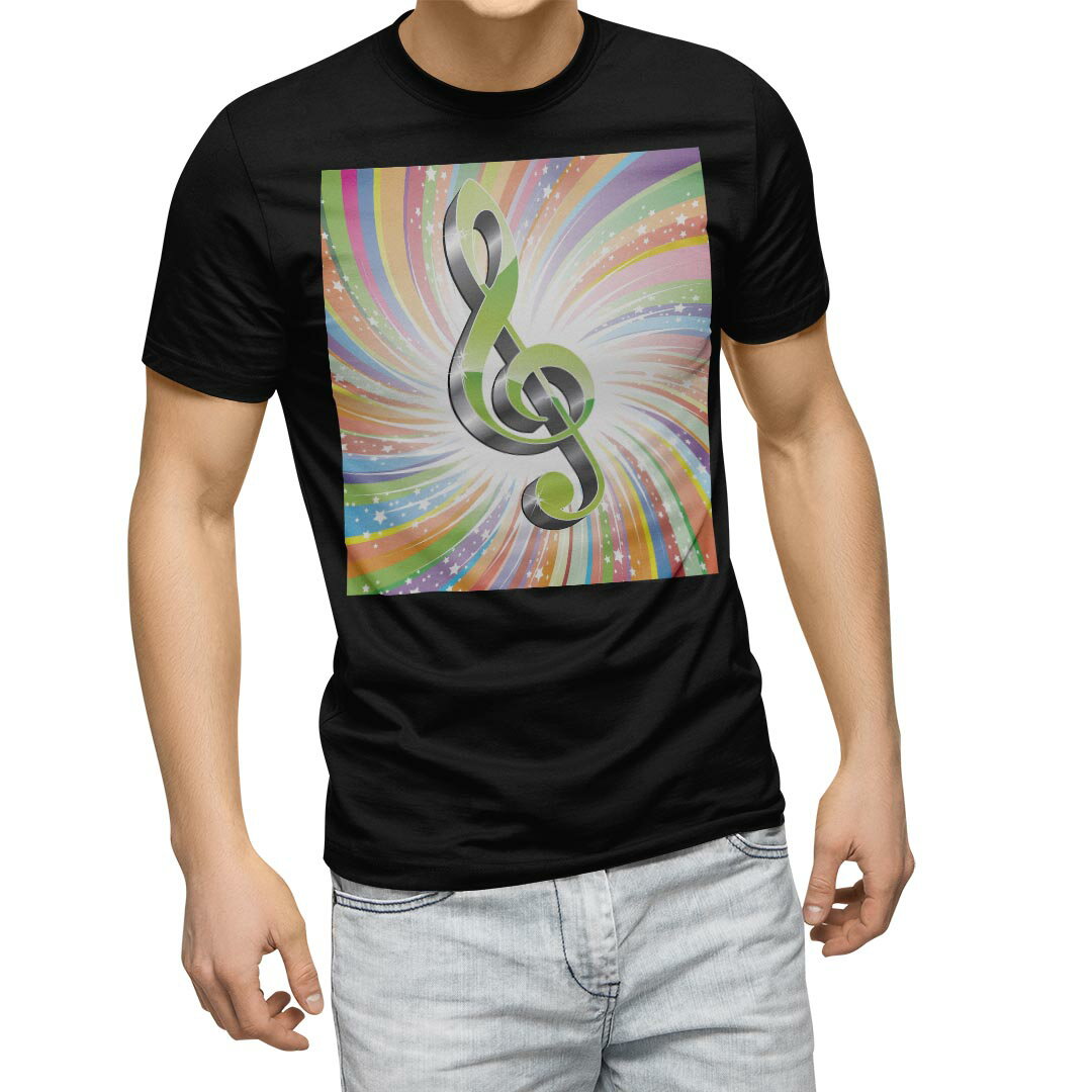 Shirts, T-Shirts - tシャツ メンズ 半袖 ブラック デザイン XS S M L XL 2XL Tシャツ ティーシャツ T shirt　黒 004975 クール 音楽　音符　カラフル