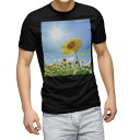 tシャツ メンズ 半袖 ブラック デザイン XS S M L XL 2XL Tシャツ ティーシャツ T shirt 黒 005089 写真・風景 ひまわり 写真 太陽