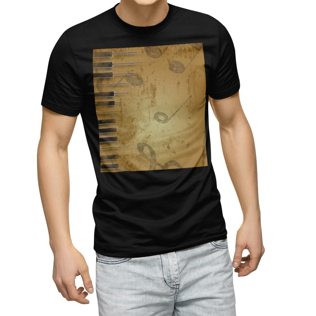 tシャツ メンズ 半袖 ブラック デザイン XS S M L XL 2XL Tシャツ ティーシャツ T shirt　黒 005102 ラグジュアリー 音楽　音符　ピアノ
