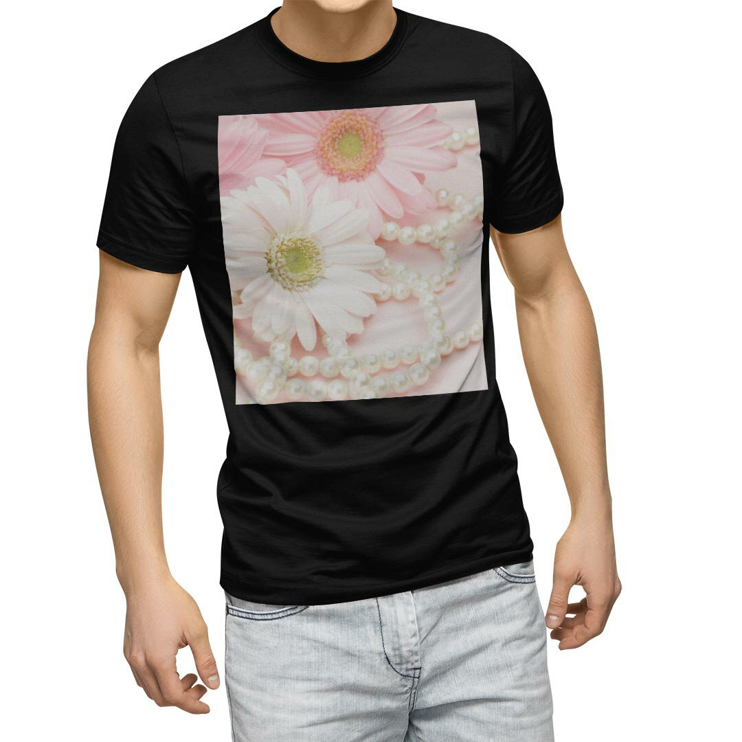 Other - tシャツ メンズ 半袖 ブラック デザイン XS S M L XL 2XL Tシャツ ティーシャツ T shirt　黒 005148 フラワー 花　パール　ピンク