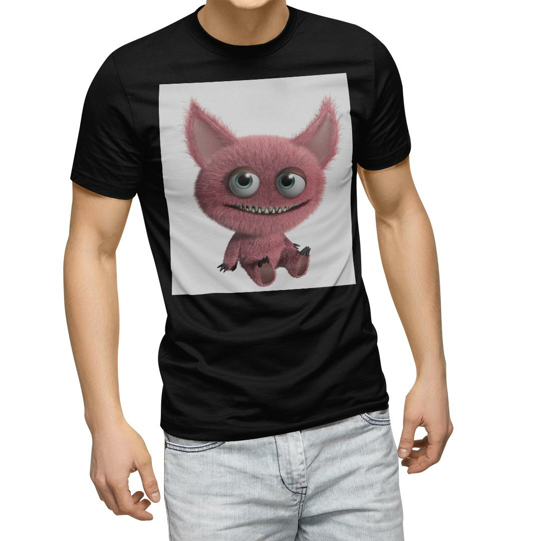 Character - tシャツ メンズ 半袖 ブラック デザイン XS S M L XL 2XL Tシャツ ティーシャツ T shirt　黒 005189 その他 モンスター　赤　キャラクター