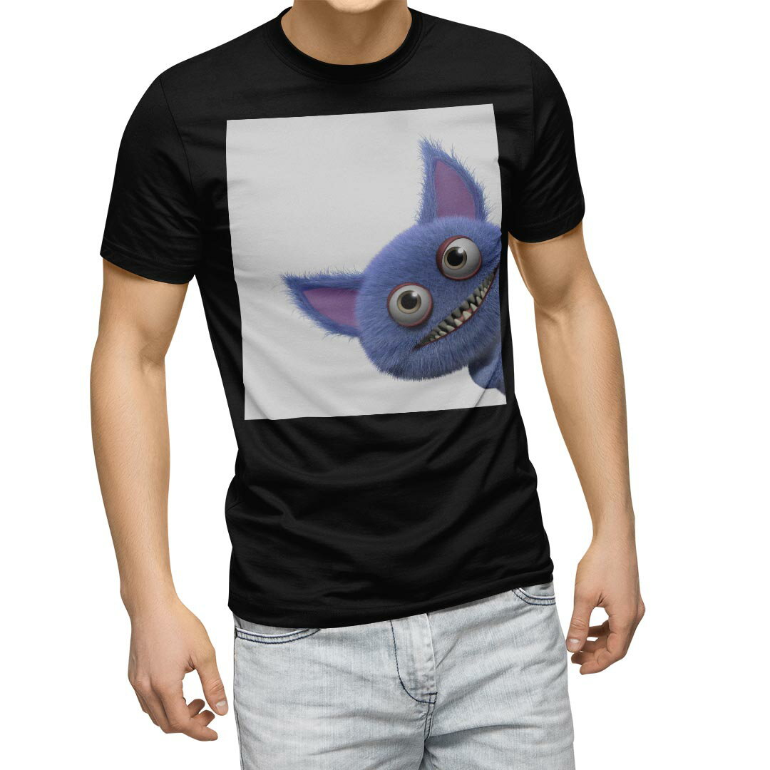 tシャツ メンズ 半袖 ブラック デザイン XS S M L XL 2XL Tシャツ ティーシャツ T shirt 黒 005190 モンスター 青 キャラクター