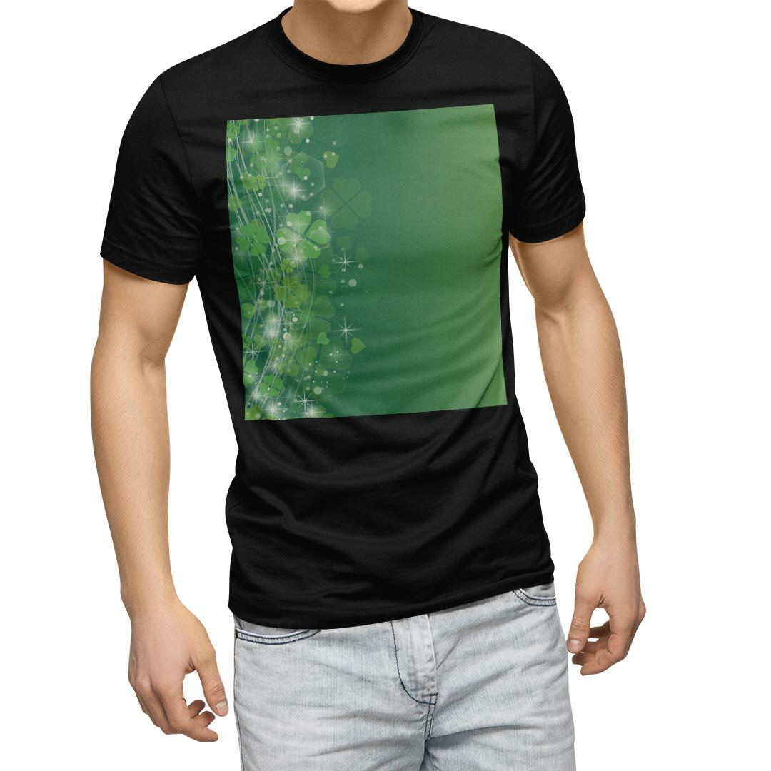 tシャツ メンズ 半袖 ブラック デザイン XS S M L XL 2XL Tシャツ ティーシャツ T shirt 黒 005488 フラワー 四つ葉 クローバー