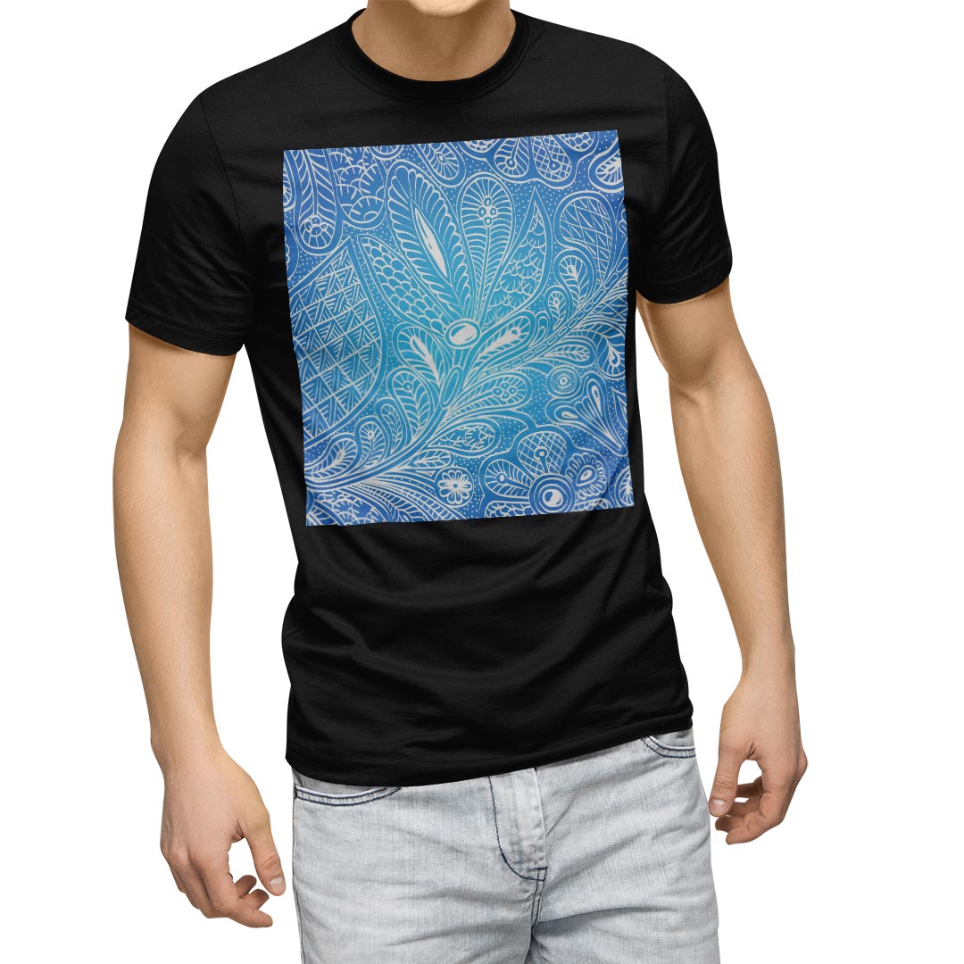 tシャツ メンズ 半袖 ブラック デザイン XS S M L XL 2XL Tシャツ ティーシャツ T shirt 黒 005506 クール 青 植物 模様