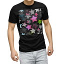 tシャツ メンズ 半袖 ブラック デザイン XS S M L XL 2XL Tシャツ ティーシャツ T shirt 黒 005678 クール 星 模様 カラフル(4)