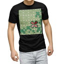 tシャツ メンズ 半袖 ブラック デザイン XS S M L XL 2XL Tシャツ ティーシャツ T shirt 黒 005743 チェック・ボーダー クローバー 四つ葉 模様