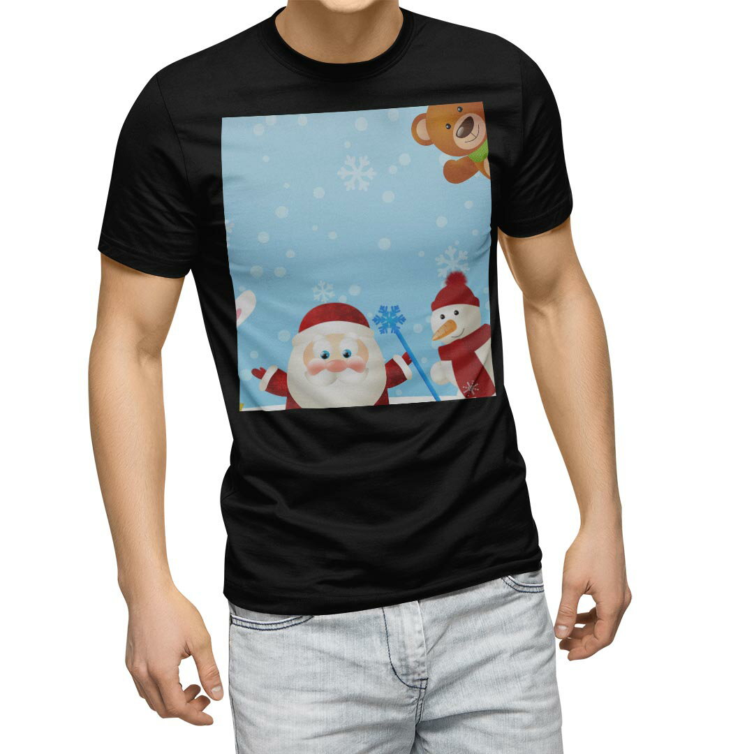 tシャツ メンズ 半袖 ブラック デザイン XS S M L XL 2XL Tシャツ ティーシャツ T shirt　黒 005796 ユニーク キャラクター　冬　サンタ