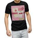 tシャツ メンズ 半袖 ブラック デザイン XS S M L XL 2XL Tシャツ ティーシャツ T shirt 黒 005884 ラブリー イラスト さくらんぼ ピンク