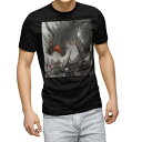 tシャツ メンズ 半袖 ブラック デザイン XS S M L XL 2XL Tシャツ ティーシャツ T shirt 黒 005902 写真・風景 イラスト ドラゴン ファンタジー
