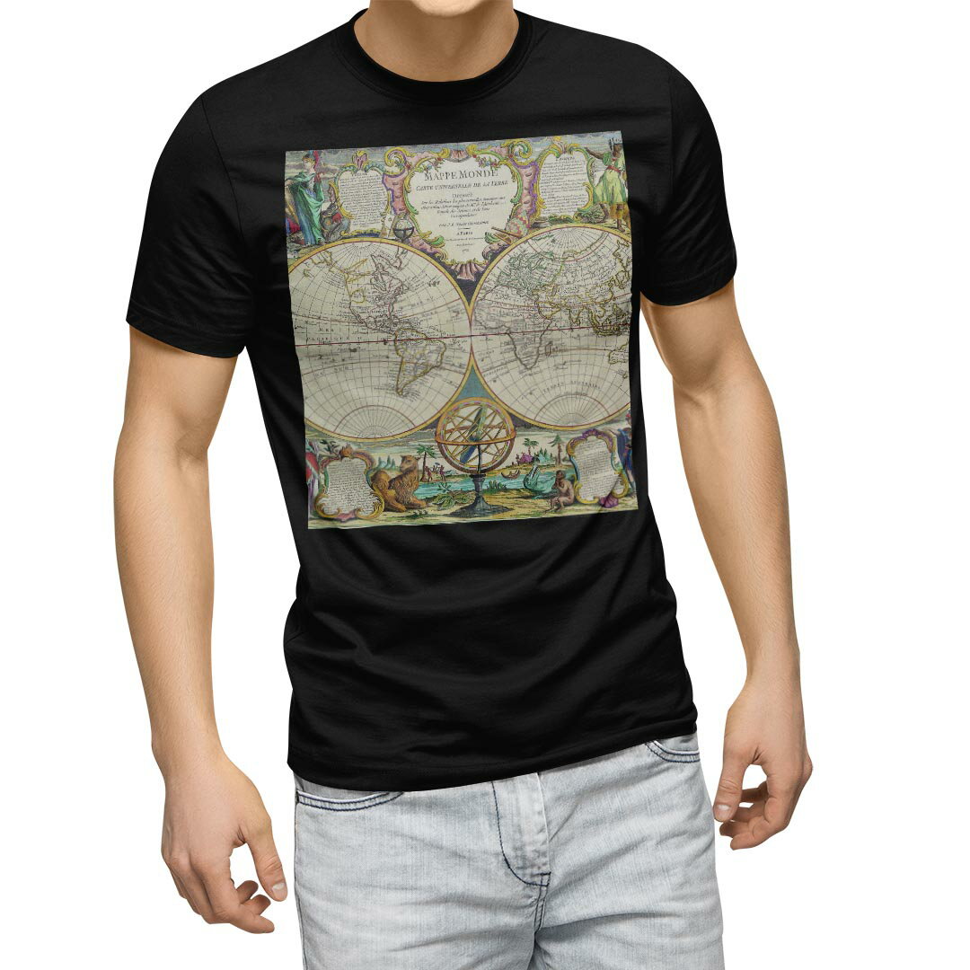 楽天kabeコレtシャツ メンズ 半袖 ブラック デザイン XS S M L XL 2XL Tシャツ ティーシャツ T shirt　黒 006040 その他 世界　地図