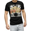 tシャツ メンズ 半袖 ブラック デザイン XS S M L XL 2XL Tシャツ ティーシャツ T shirt 黒 006066 花(4)