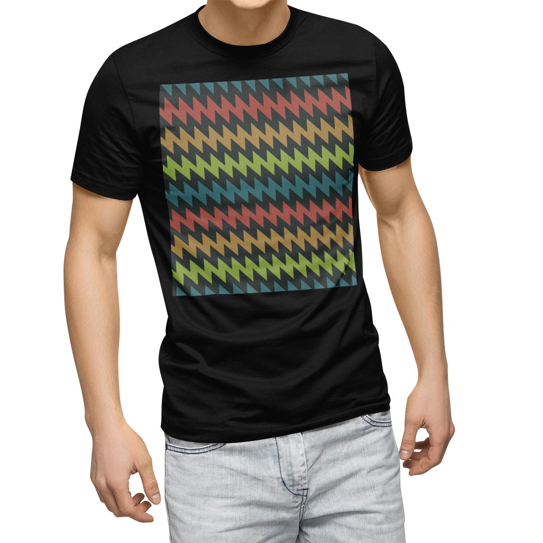 PORTER - tシャツ メンズ 半袖 ブラック デザイン XS S M L XL 2XL Tシャツ ティーシャツ T shirt　黒 006333 チェック・ボーダー カラフル　模様
