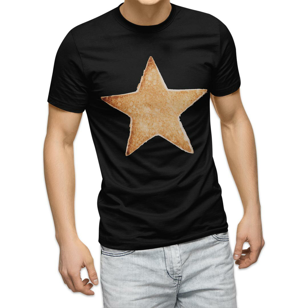 tシャツ メンズ 半袖 ブラック デザイン XS S M L XL 2XL Tシャツ ティーシャツ T shirt 黒 006493 パン 星 スター