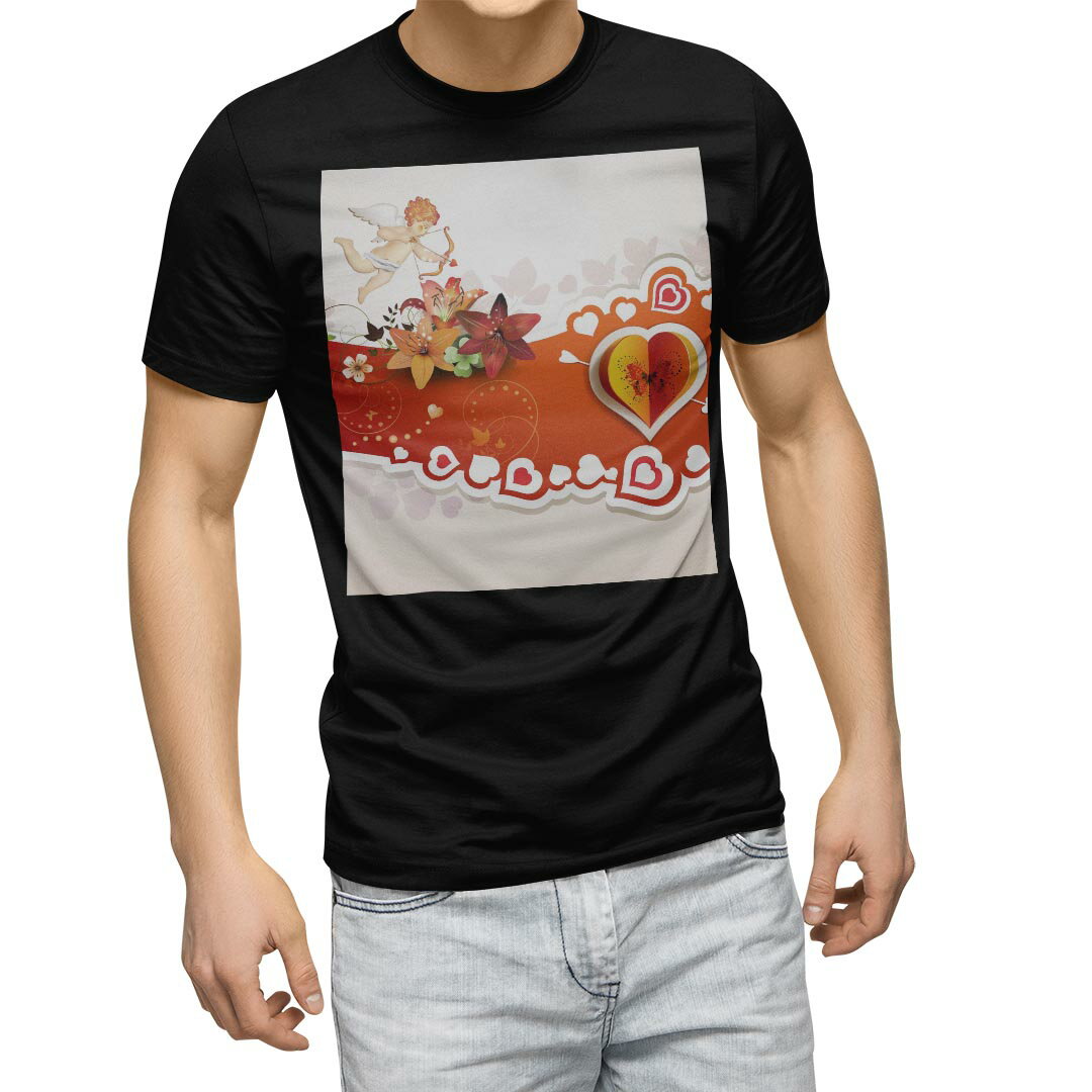 tシャツ メンズ 半袖 ブラック デザイン XS S M L XL 2XL Tシャツ ティーシャツ T shirt　黒 006579 ラブリー ハート　花　フラワー