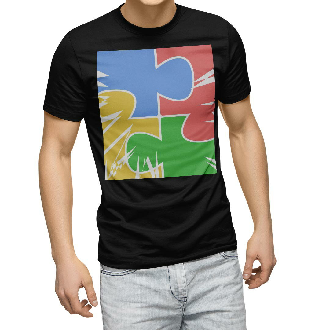 tシャツ メンズ 半袖 ブラック デザイン XS S M L XL 2XL Tシャツ ティーシャツ T shirt　黒 006747 その他 パズル　カラフル