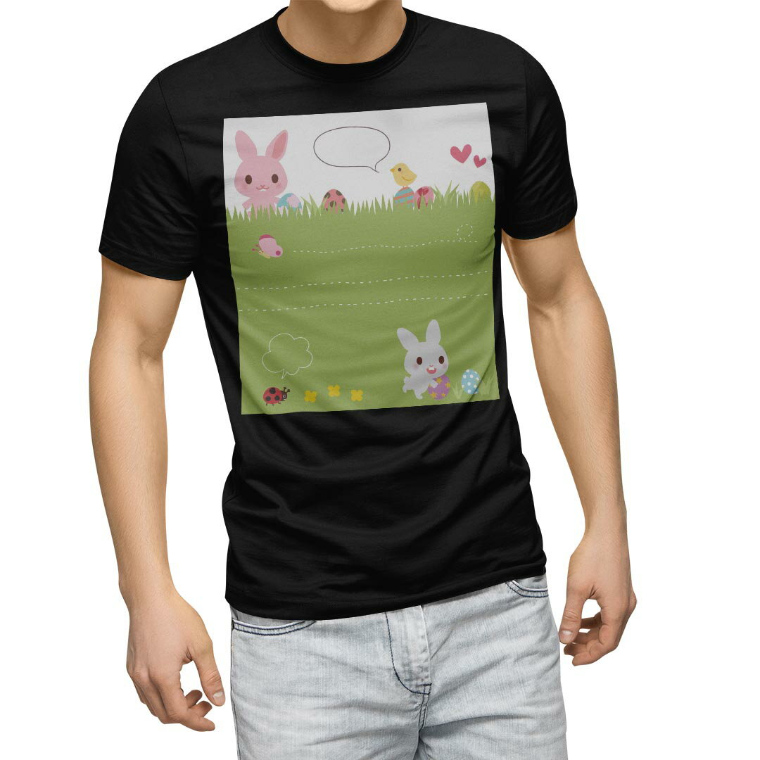 tシャツ メンズ 半袖 ブラック デザイン XS S M L XL 2XL Tシャツ ティーシャツ T shirt 黒 006785 アニマル うさぎ キャラクター