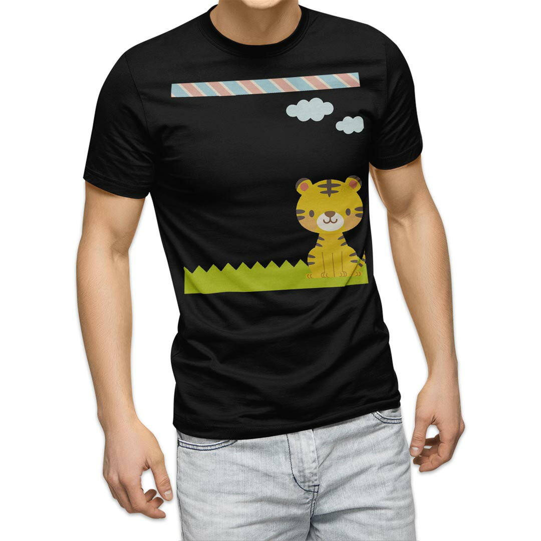 Character - tシャツ メンズ 半袖 ブラック デザイン XS S M L XL 2XL Tシャツ ティーシャツ T shirt 黒 006832 トラ　キャラクター