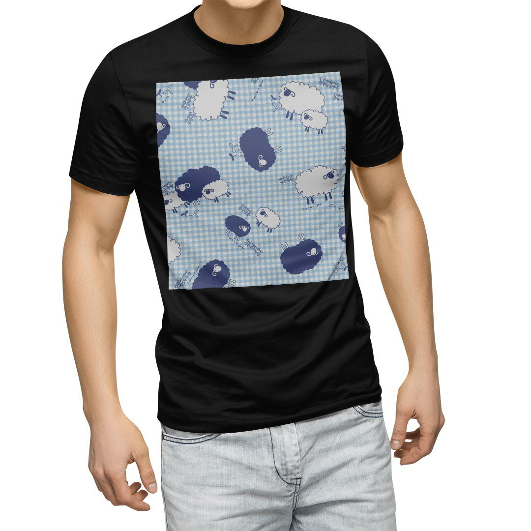 Short Sleeves - tシャツ メンズ 半袖 ブラック デザイン XS S M L XL 2XL Tシャツ ティーシャツ T shirt　黒 006911 アニマル ひつじ　動物　模様